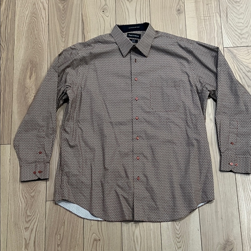 Paul Fredrick Brown Geometric Button Down Shirt